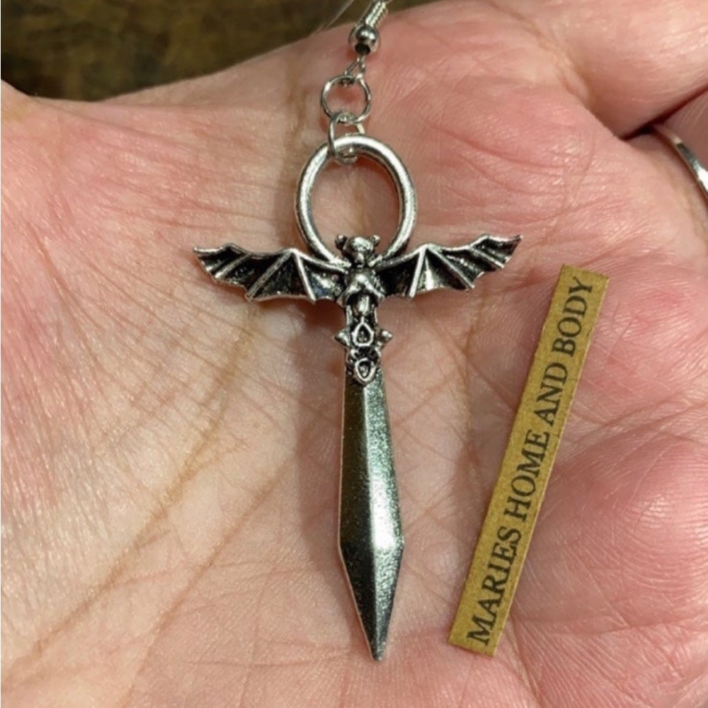 Bat Sword charm pendant Necklace jewelry new goth spooky